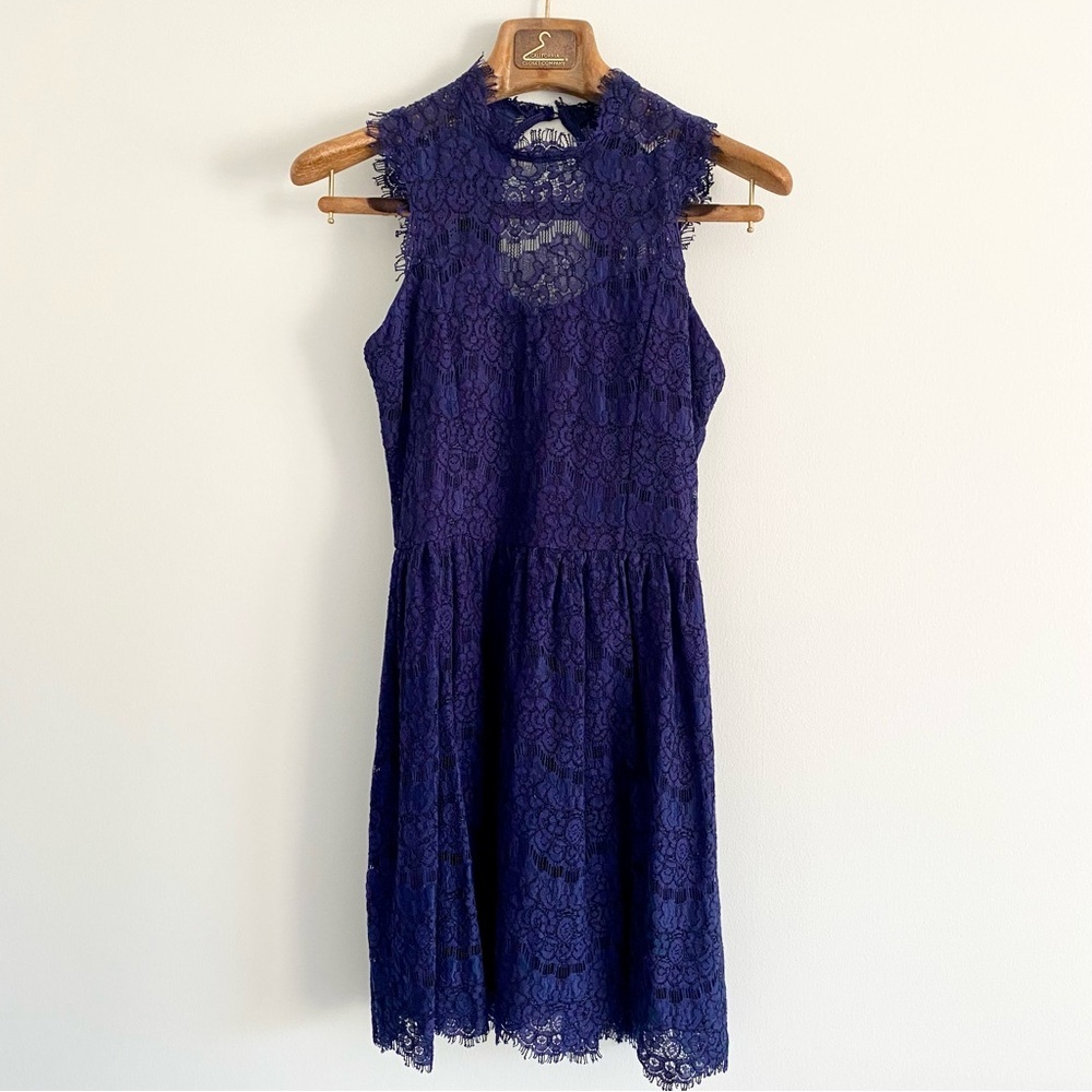 Sleeveless Lace Fit & Flare Dress in Navy Blue
